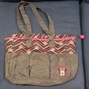 Disney Baby - Minnie Mouse Patterned Diaper Bag - Grey and Pink